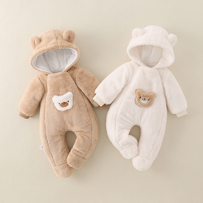 新生婴儿棉服连体衣连脚秋冬包脚男女宝宝外出服哈衣加绒夹棉抱衣