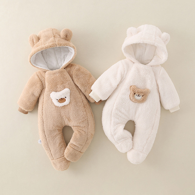 新生婴儿棉服连体衣连脚秋冬包脚男女宝宝外出服哈衣加绒夹棉抱衣