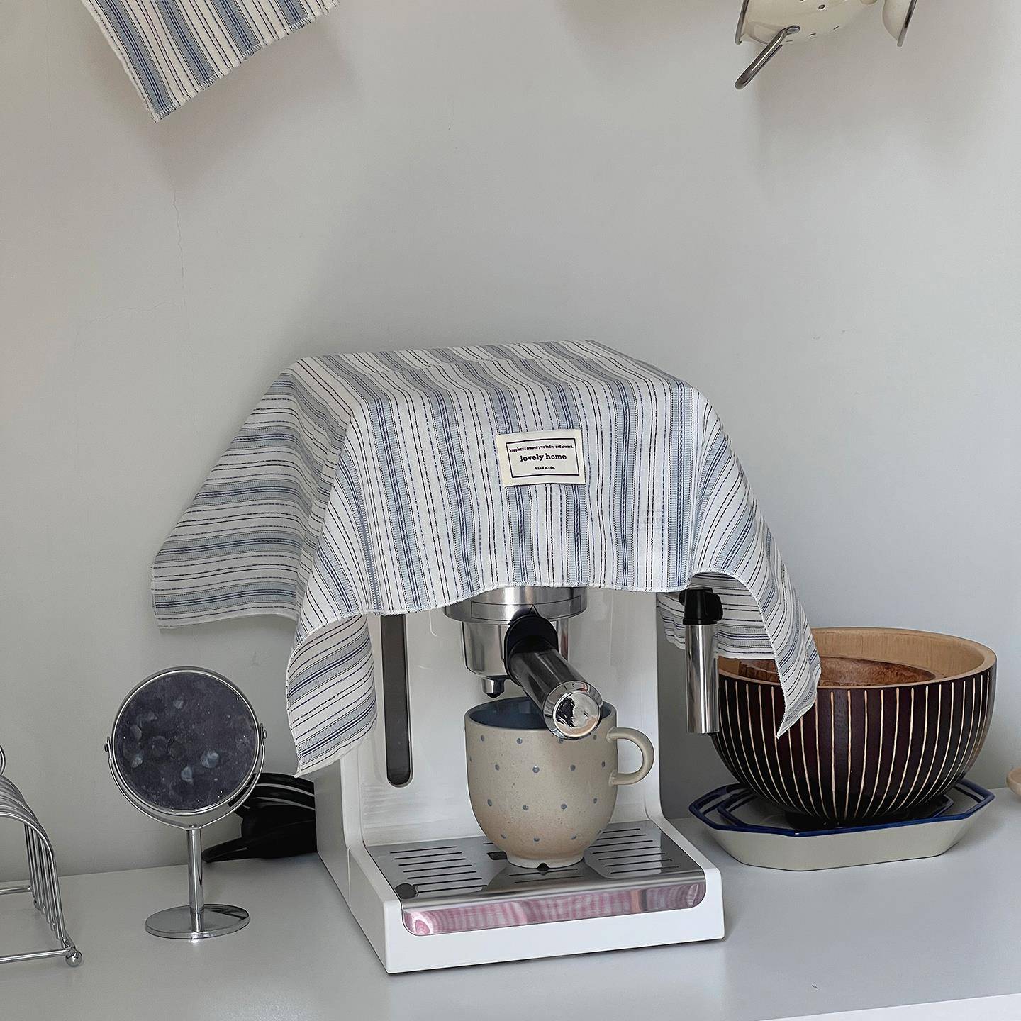 lovely home自制韩系蓝色条纹ins单层餐垫咖啡机盖布防尘布极简风