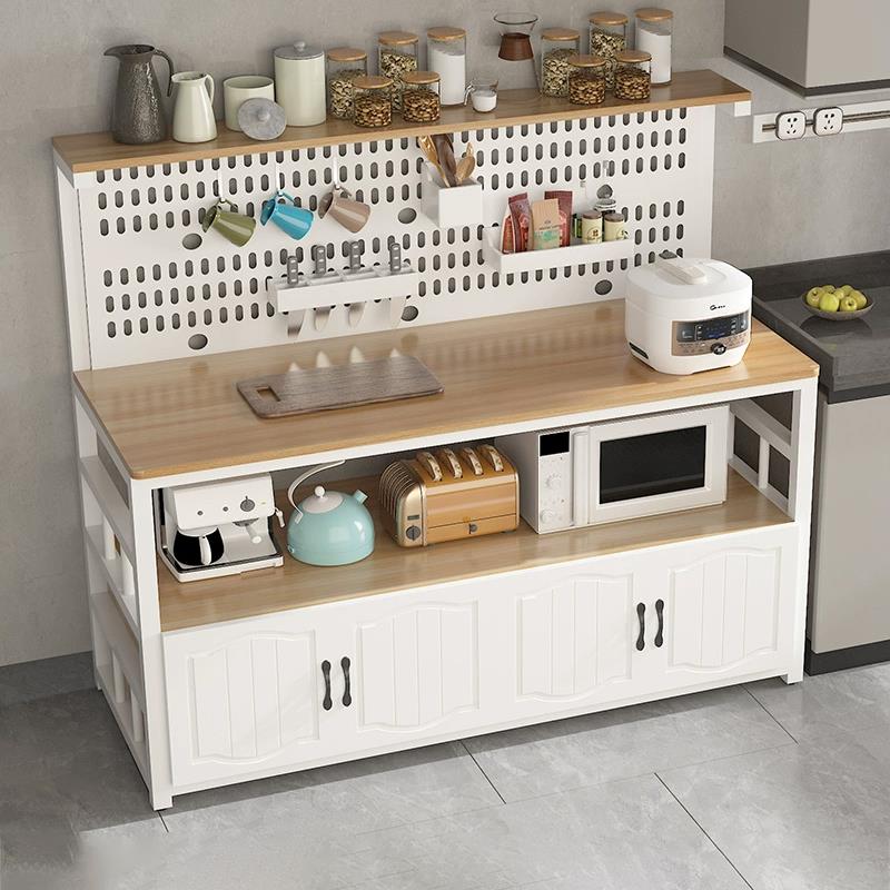 洞洞板置物架厨房工作台多层切菜桌落地多功能调料收纳储物餐边柜