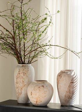 大口花瓶景德镇新中式侘寂风台面陶瓷斑驳老旧粗陶罐玄关电视柜摆