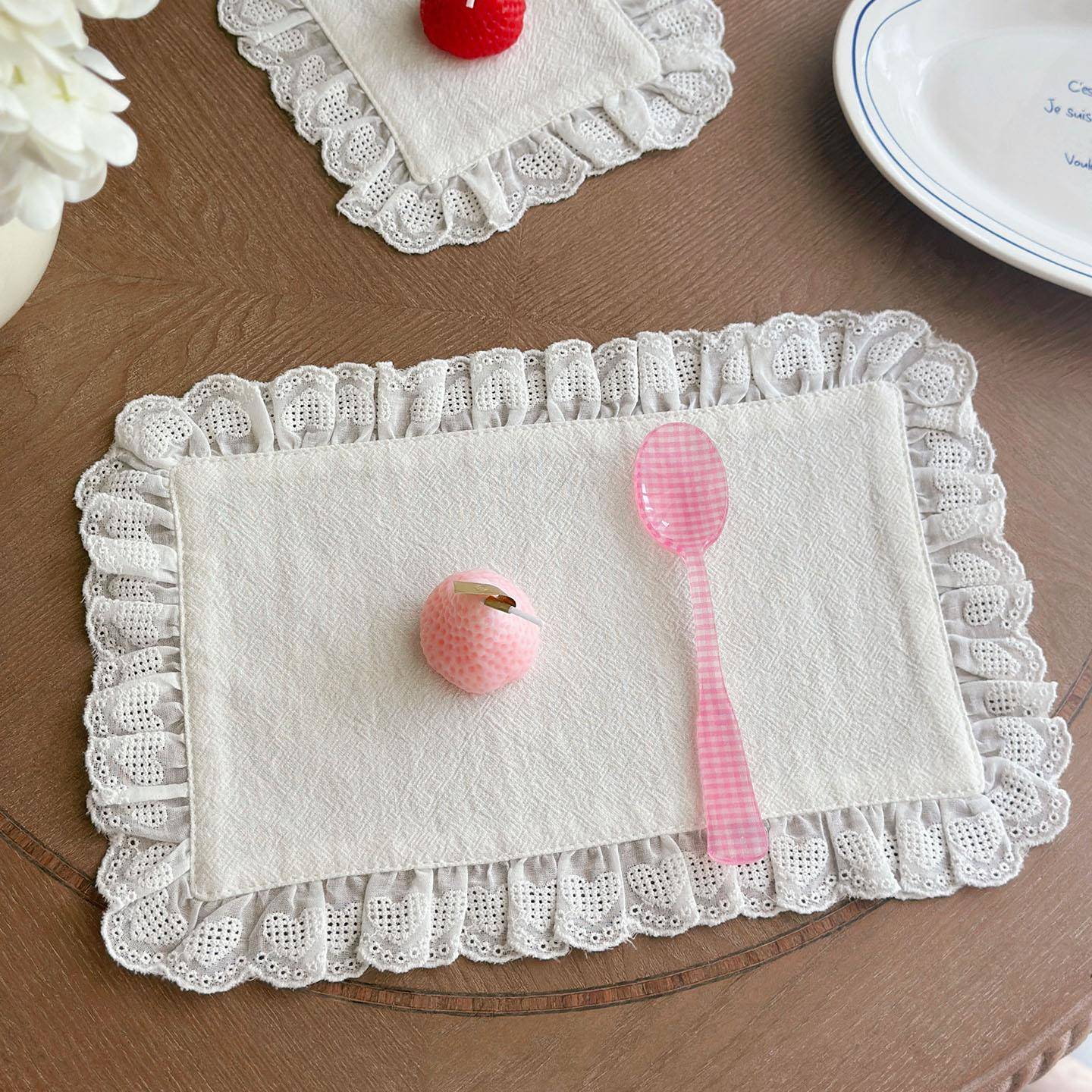 韩式ins风爱心花边小餐巾餐垫杯垫双层多用途防尘盖布美食拍照布