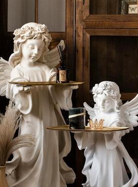 JK慕空间 少女天使托盘落地玄关钥匙茶几桌面装饰摆饰创意雕塑