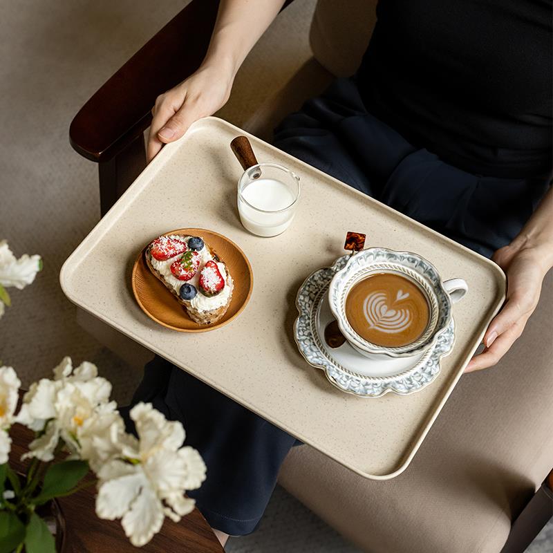 巷子尾〖加大号〗长方形托盘家用放水杯茶盘塑料小麦秸秆水果餐盘