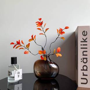 仿真花树枝红枫叶假花树叶子发财叶室内家居客厅枫叶假花北欧摆设