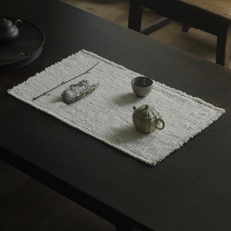 合行序 茶席纯手工缝制松弛感自然边双面凹凸棉小众原创茶席布垫