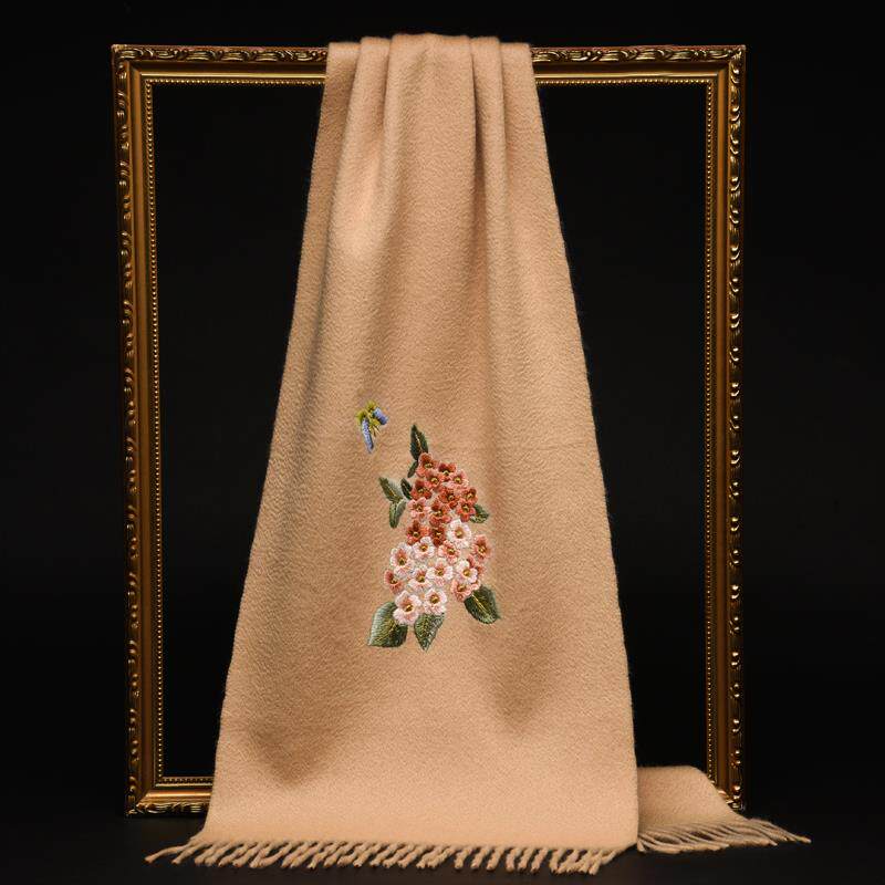 手工苏绣羊绒围巾女100羊绒高端礼物刺绣羊绒披肩2025冬季妈妈