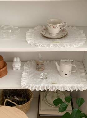 henceforth花朵刺绣花边蕾丝饰品餐垫椭圆简约ins装饰拍照背景布