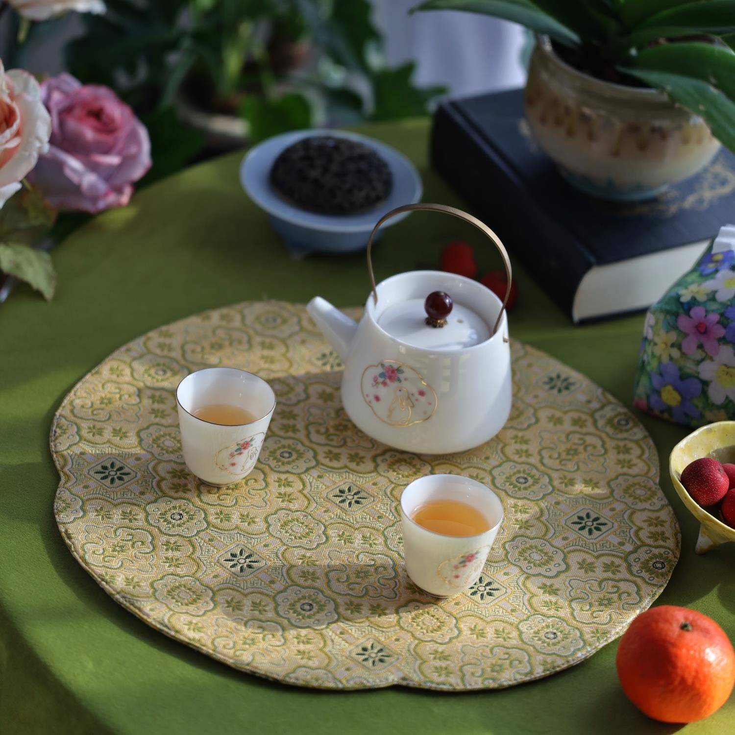 中式海棠型蜀锦加厚织锦茶席宋锦茶垫复古素雅茶道干泡席茶布桌垫