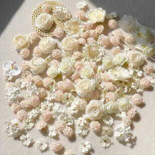 白色系仿真花朵混搭diy手工材料包花头手作簪花头饰花环发簪装饰