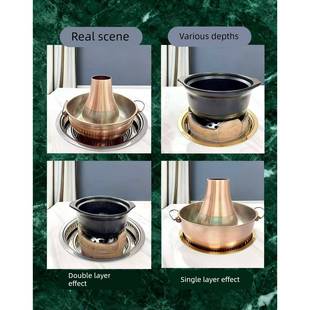 木炭铜火锅桌下沉盆实底不锈钢锅圈嵌入式泥炉围炉打边炉底座带盖