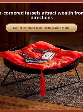 DIY刺绣喜庆红布垫钥匙防护垫招财猫座垫高档摆件定制聚财红布垫