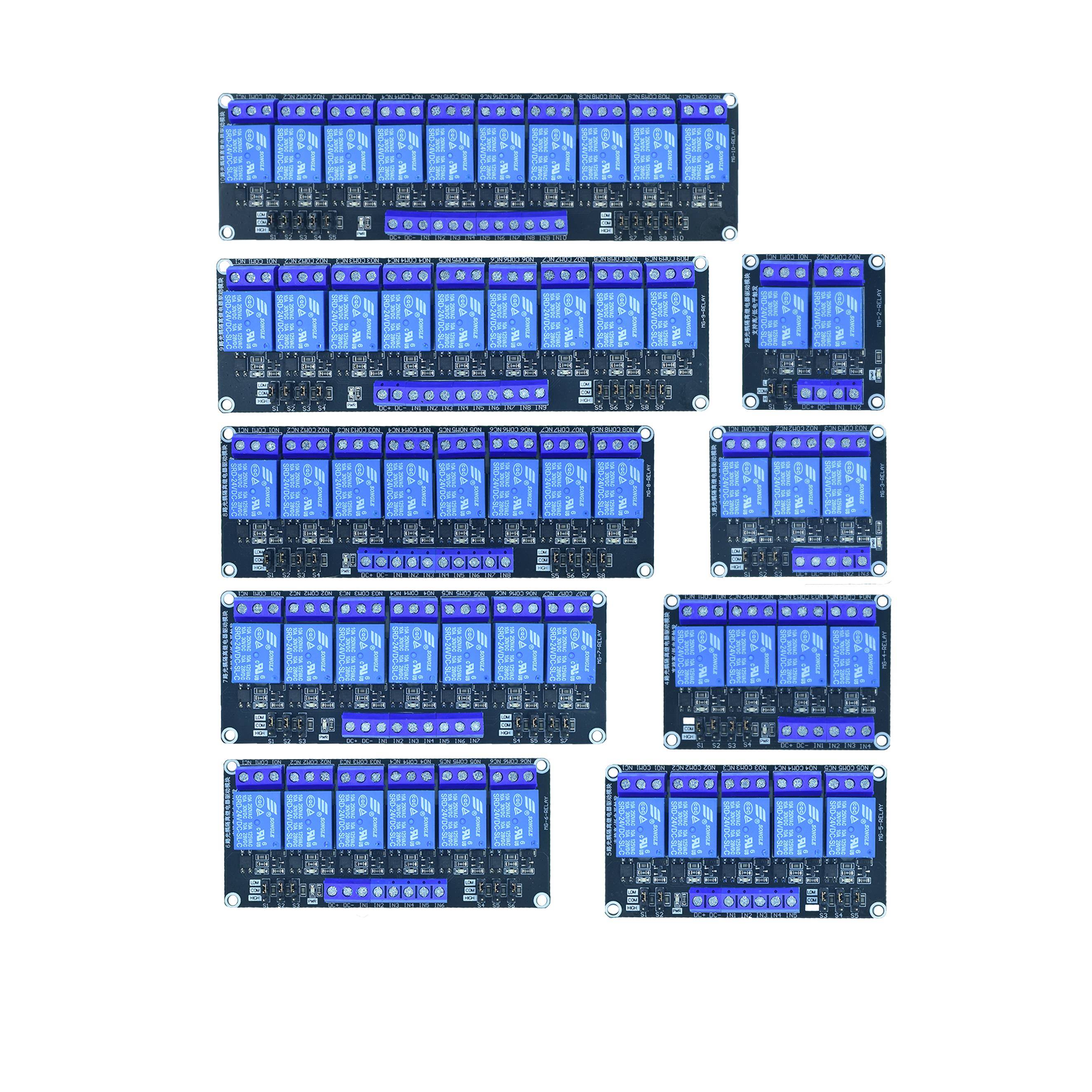 继电器模块组5V/12V/24V带光耦隔离2/4//6/8路支持高低电平触发
