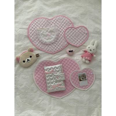 henceforth粉色爱心绗缝杯垫桌垫桌面拍摄装饰垫子韩系ins少女心