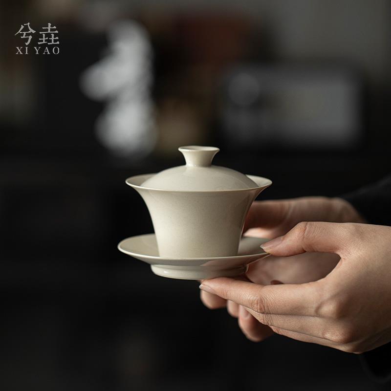 草木灰三才盖碗 陶瓷家用防烫泡茶碗小号薄胎不烫手 功夫茶具套装