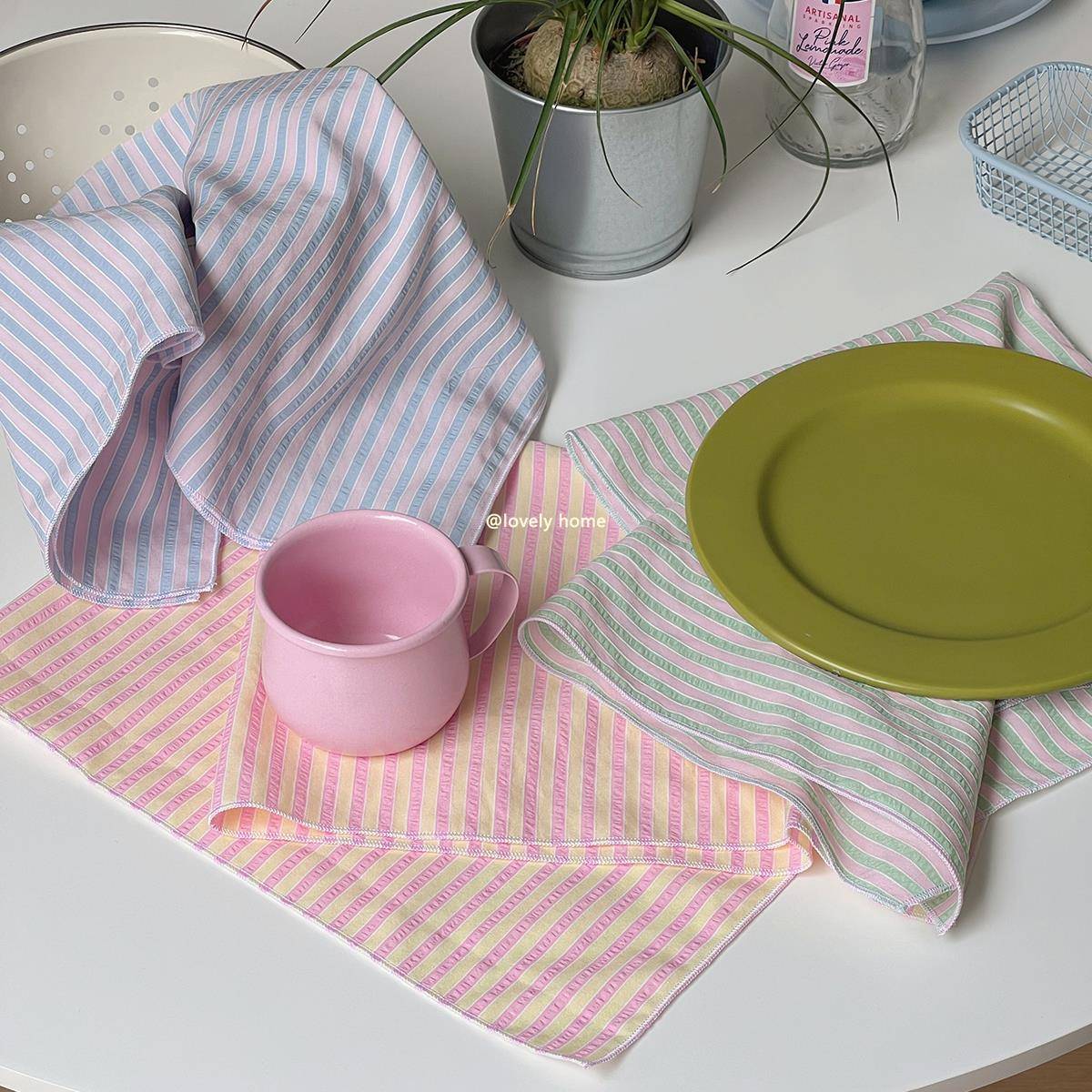 lovely home自制多巴胺条纹轻薄感餐垫墙面装饰布咖啡机防尘布ins