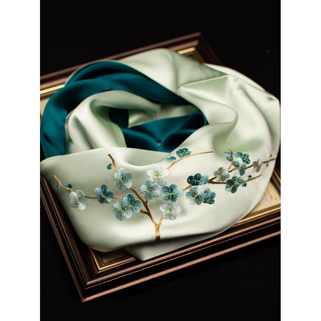 苏绣真丝围巾女桑蚕丝刺绣丝巾苏州绣美民族风丝绸绣花礼品搭旗袍