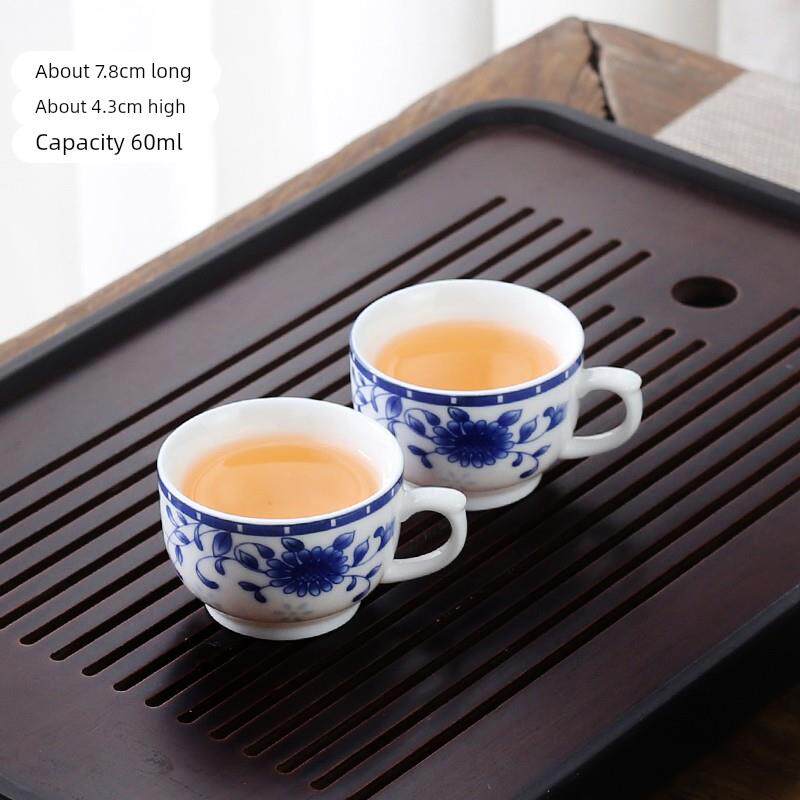 家用茶杯陶瓷带把手防烫有耳喝茶功夫茶具小号青花瓷小杯子