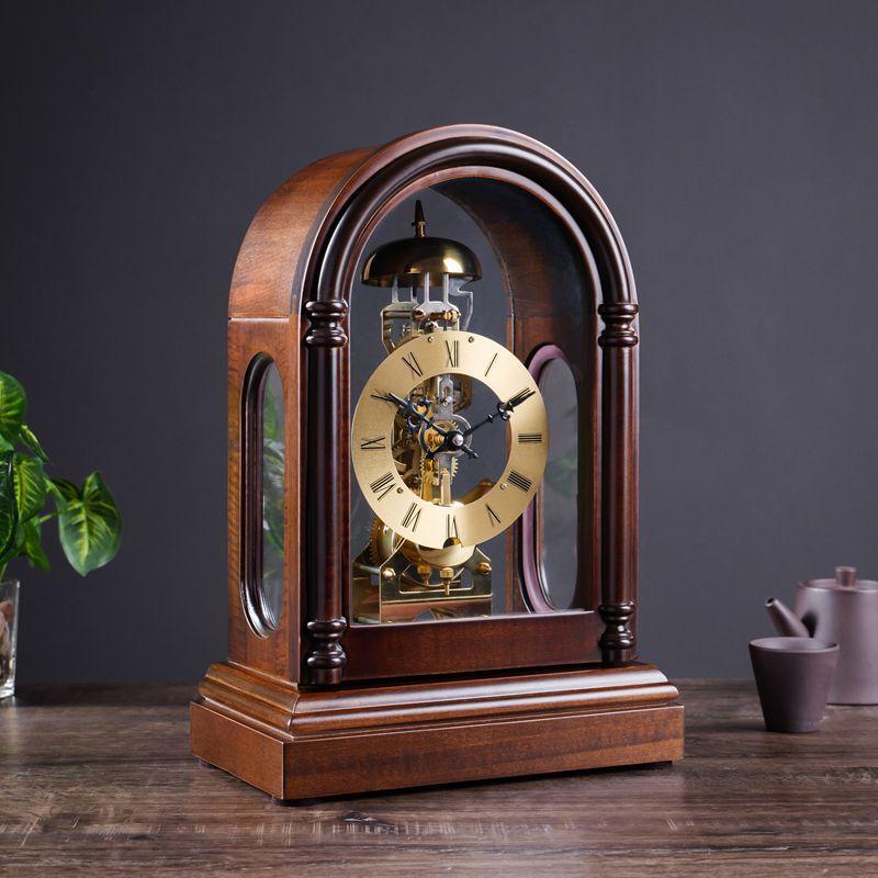 欧式复古实木机械座钟客厅老式桌面台钟家用装饰摆件上链创意台钟