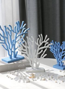 地中海风格家居装饰品 海洋风格木质珊瑚树桌面摆件 装饰新房摆设