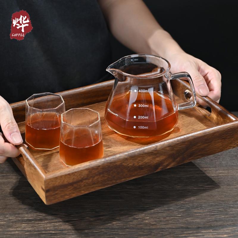 烨咖啡钻石型玻璃分享壶品鉴杯 手冲咖啡壶套装带刻度耐高温器具
