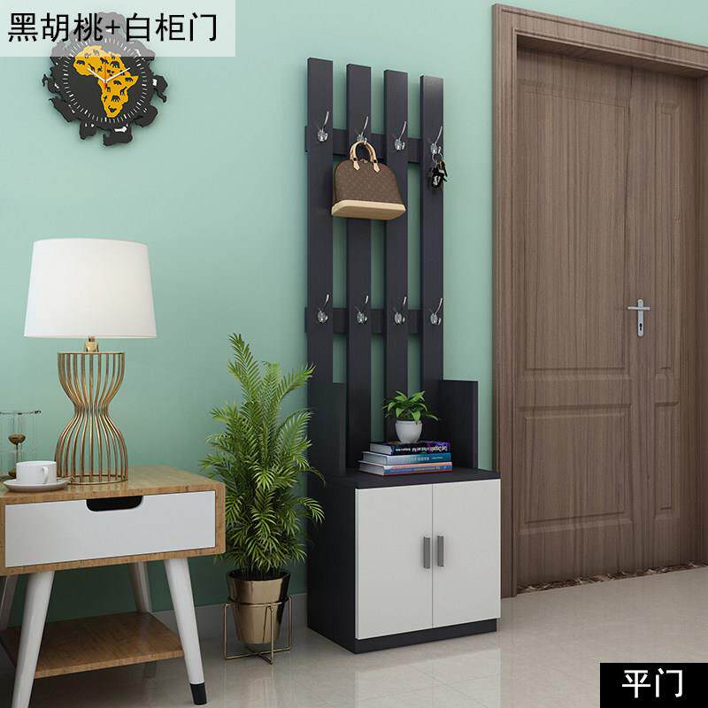 现代简约衣帽架鞋柜带挂衣架一体落地式卧室门口衣帽柜家用门厅柜