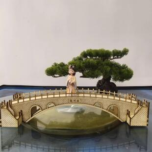 中式仿古建筑模型纯手工木质成品微景观配件摆件赵州桥