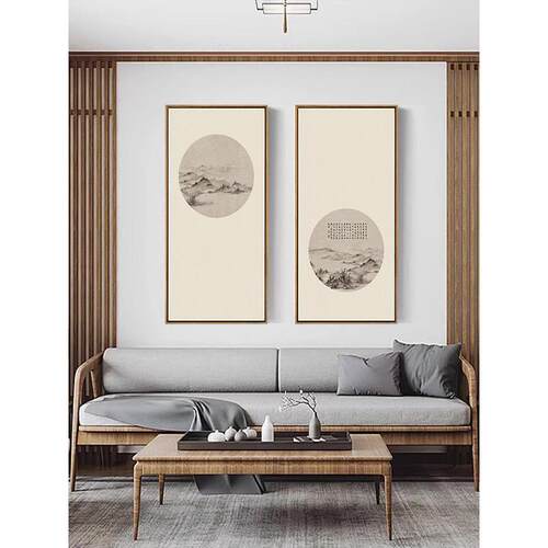 宋代美学新中国风客厅装饰画禅宗茶室背景墙山水画书房入口大厅餐