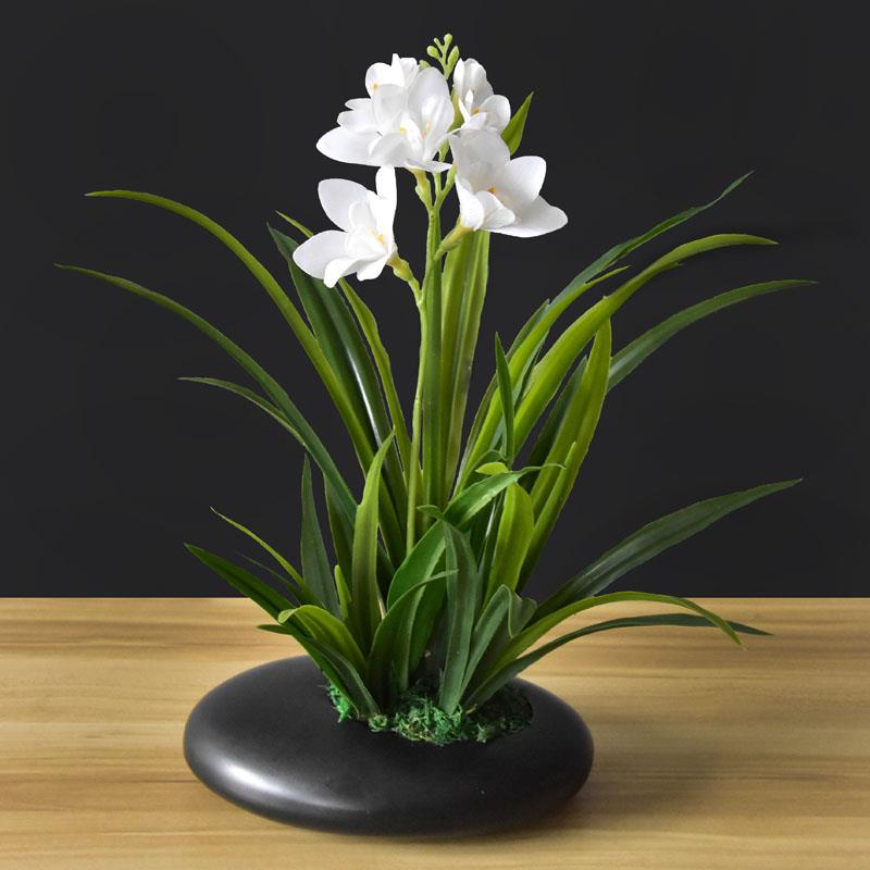 中国风人造花兰花人造花感觉兰花盆景盆栽花卉艺术客厅桌面装饰花