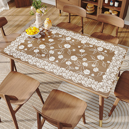 pvc软玻璃餐桌垫防水防油免洗防烫茶几垫台布 透明蕾丝水晶板桌布