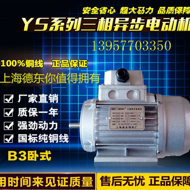 上海德东铜线国标三相异步电动机YS7122/380V/0.55KW/转速/2800