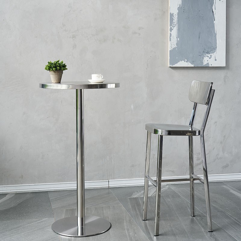 现代简约a网红咖啡厅不锈钢圆吧台工业风酒吧户外酒吧桌高脚圆桌