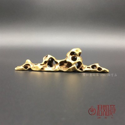 纯铜假山形笔架实心黄铜假山型迷你太湖石小笔架文房小精品镇纸