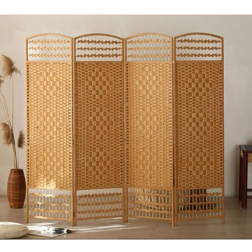 藤编草编屏风折叠隔断玄关中式简约实木手工酒店客厅卧室移动折屏