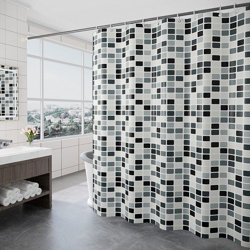 揽梦马赛克新款加厚涤纶布浴帘套装 浴帘+杆子+挂钩 尺寸可以定制