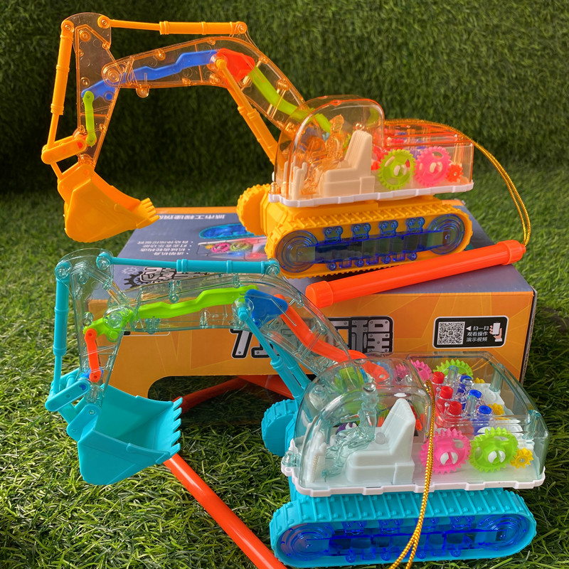 儿童充电趣味投篮挖掘机透明勾机械齿轮工程铲车炫彩灯光音乐灯笼