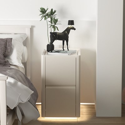 超窄简约现代带灯岩板实木床头柜小尺寸窄柜卧室感应灯床边柜