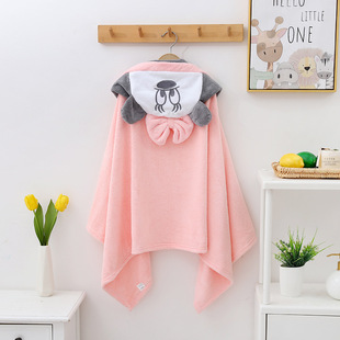 卡通高密珊瑚绒儿童斗篷浴巾可爱动物儿童擦澡巾婴幼儿浴巾斗篷