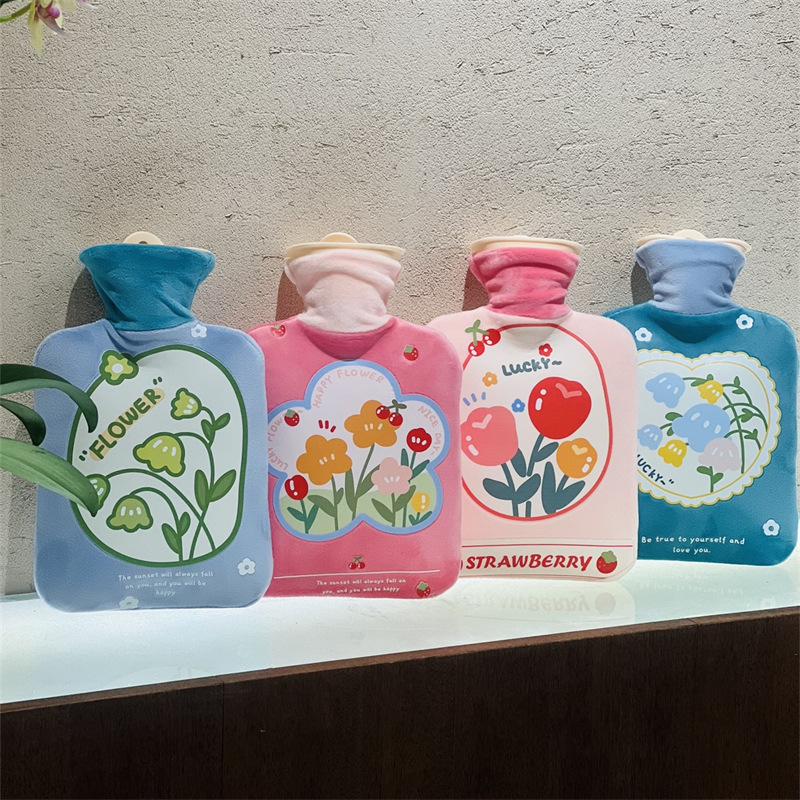 款暖水水袋花朵PV家新冬季保注热鲜朵开毛绒布套C厂暖手宝