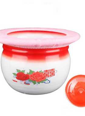 加厚老式矮款红色痰盂婚庆搪瓷痰盂尿桶痰桶成人尿盆坐便器吐痰桶