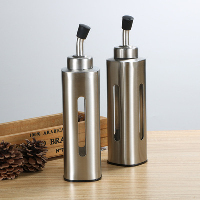 厨房餐厅桌台小油瓶304不锈钢方形油瓶醋瓶塑料内胆半透明油瓶