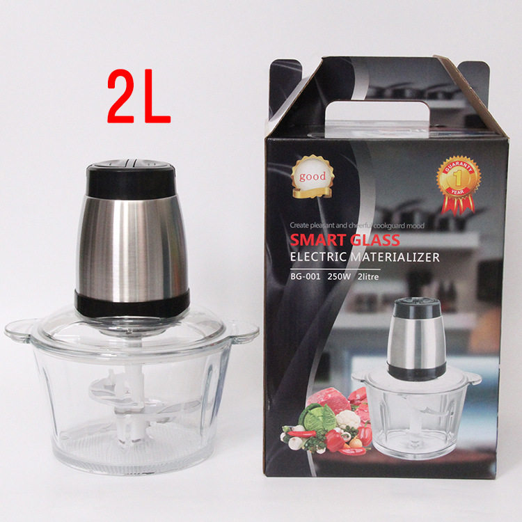 2L玻璃杯绞肉机电动料理器家用电动不锈钢切菜器打蒜机绞菜器