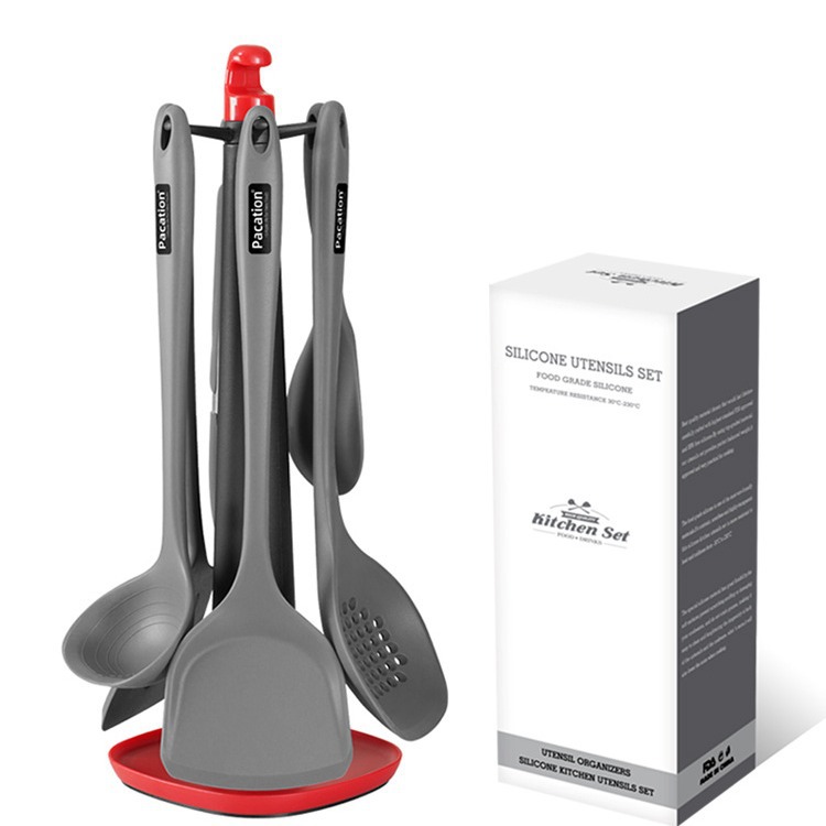 7件套加长铲勺硅胶锅铲汤勺厨具套装kitchenset家庭用品料理铲具