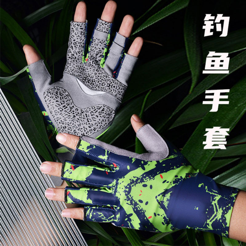 户外钓鱼手套冰丝防晒路亚海钓半指虎口防滑弹力厂家防紫外线
