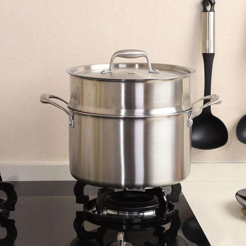 厂家不锈钢蒸锅双层三层汤蒸锅家用火锅具加厚礼品锅28CM26CM