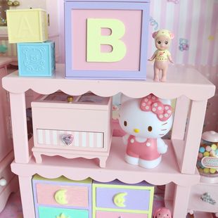 少女心粉色花边置物架木架子桌面整理架收纳盒波浪边娃娃公仔摆件