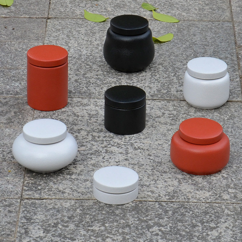粗陶蜂蜜瓶小号黑白陶瓷防漏密封罐复古迷你茶仓便携旅行膏方罐