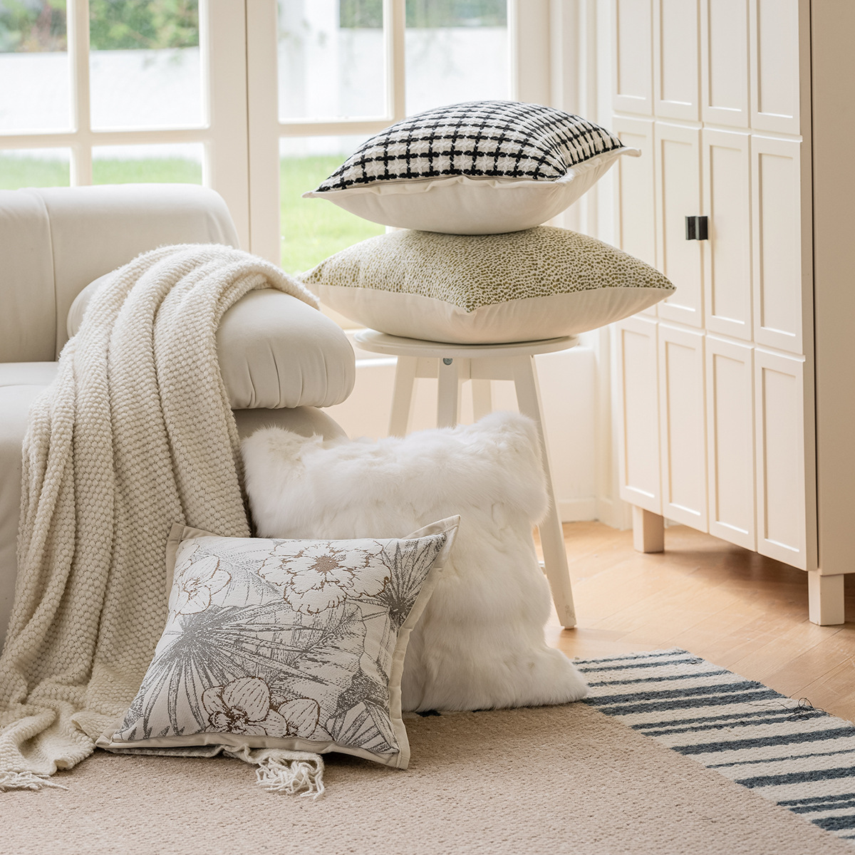 北欧沙发抱枕套ins风现代简约小香风客厅靠枕床头靠垫腰靠背米色