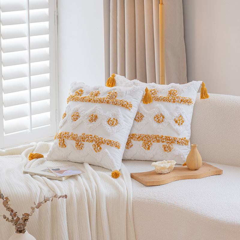 北欧简约簇绒抱枕奶油风床头靠垫榻榻米靠背氛围感卧室可拆洗靠枕