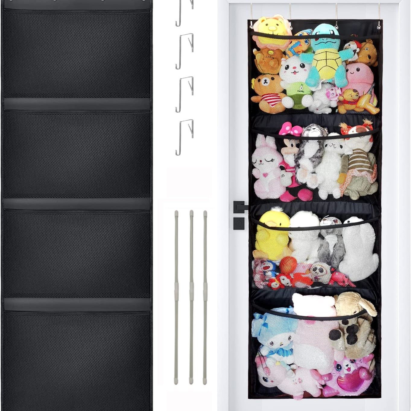 升级款4格玩具收纳袋毛绒公仔玩具收纳挂袋门后墙壁玩具收纳网